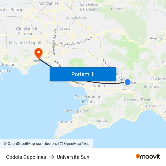 Codola Capolinea to Università Sun map