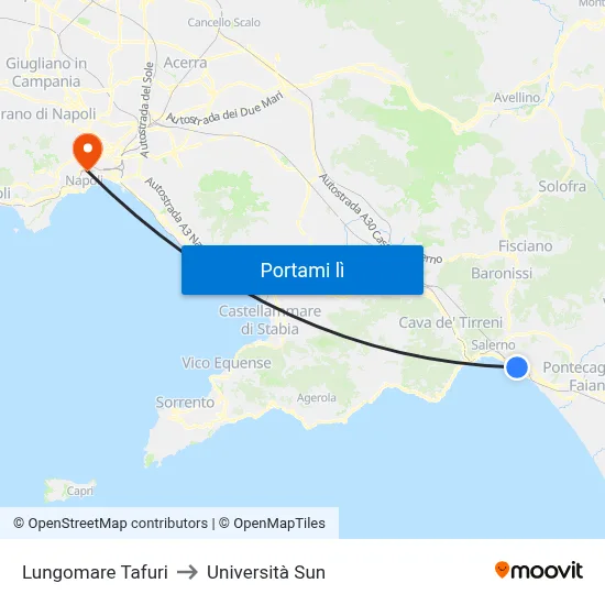 Lungomare Tafuri to Università Sun map