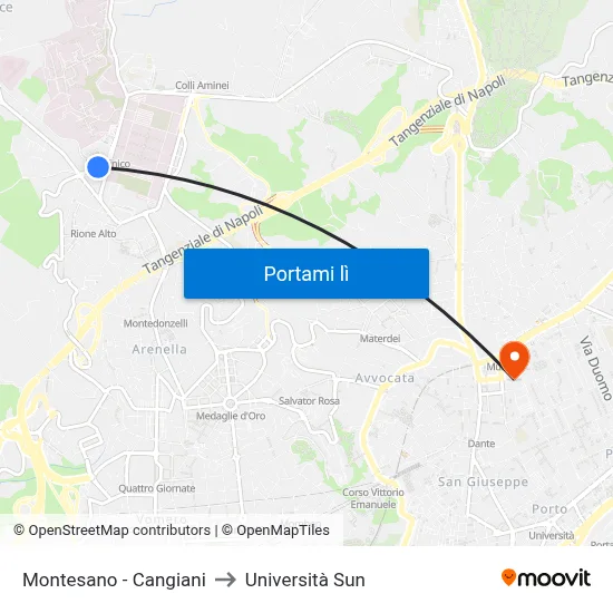 Montesano - Cangiani to Università Sun map