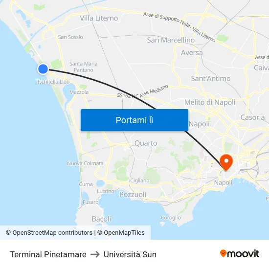 Terminal Pinetamare to Università Sun map