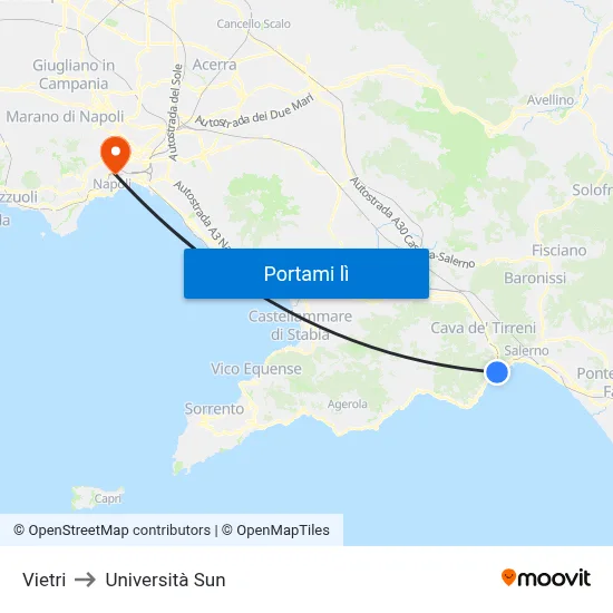 Vietri to Università Sun map