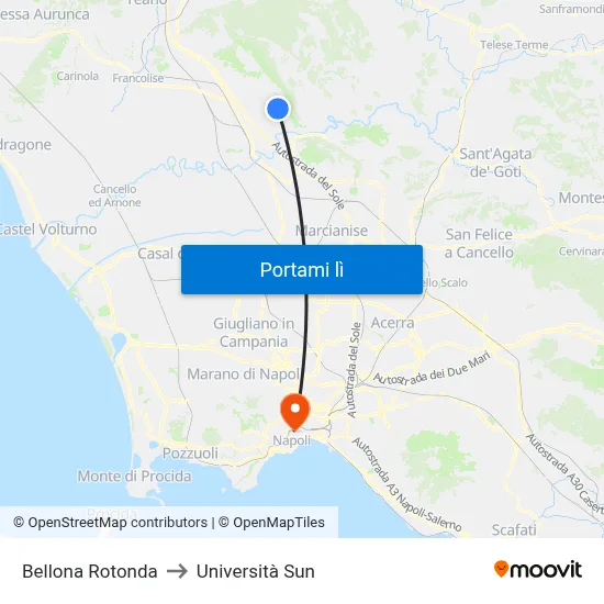 Bellona Rotonda to Università Sun map