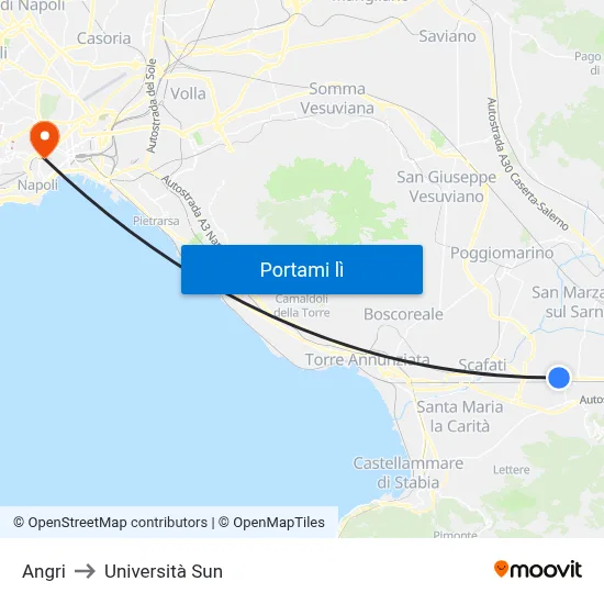 Angri to Università Sun map