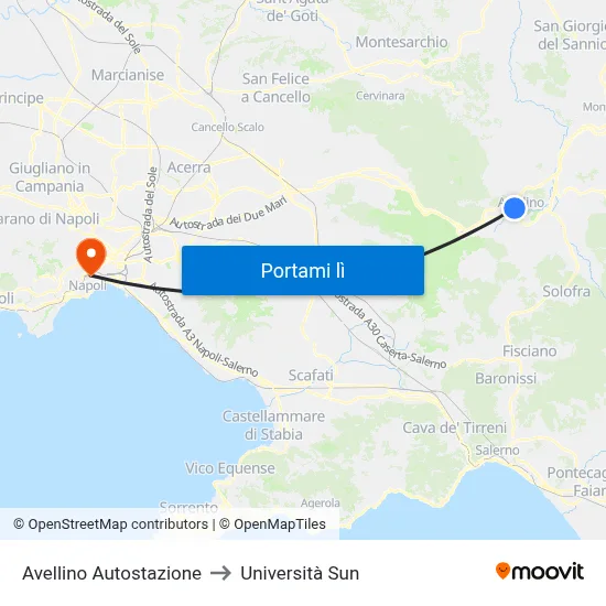 Avellino Autostazione to Università Sun map
