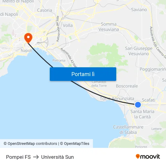 Pompei FS to Università Sun map