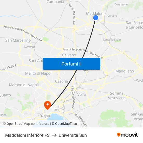 Maddaloni Inferiore FS to Università Sun map