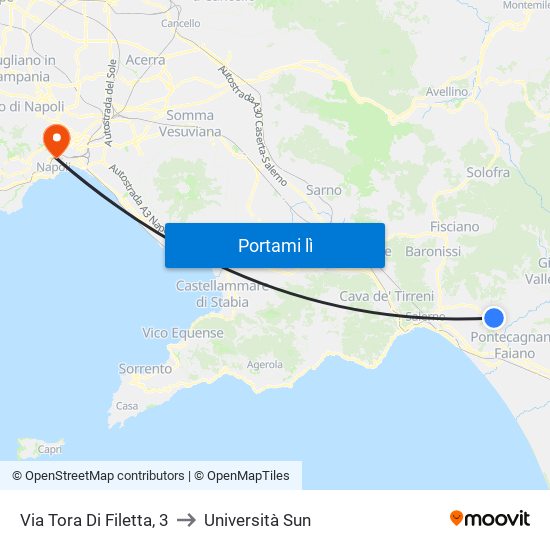 Via Tora Di Filetta, 3 to Università Sun map