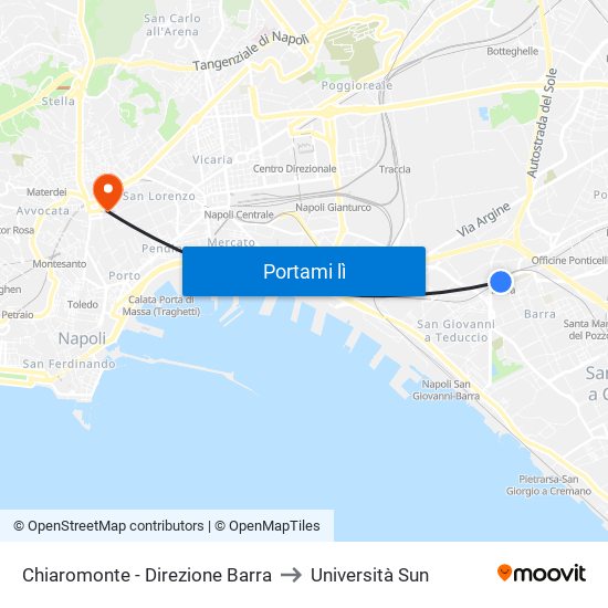 Chiaromonte - Direzione Barra to Università Sun map