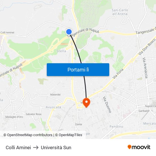 Colli Aminei to Università Sun map