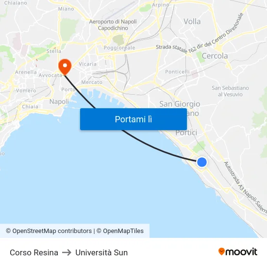 Corso Resina to Università Sun map