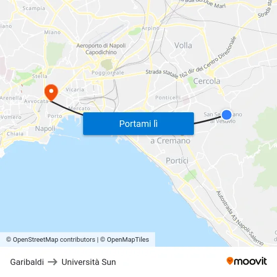 Garibaldi to Università Sun map
