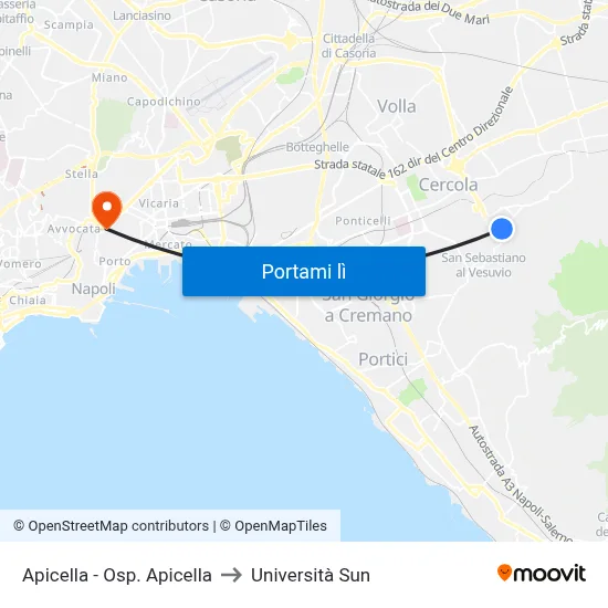 Apicella - Osp. Apicella to Università Sun map
