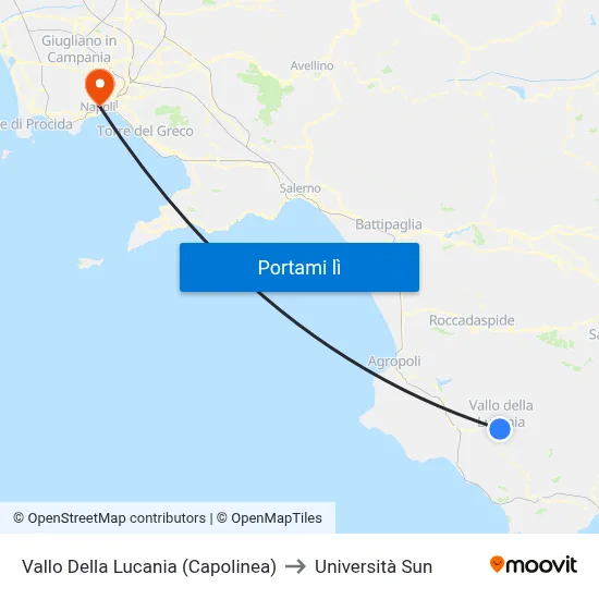 Vallo Della Lucania (Capolinea) to Università Sun map
