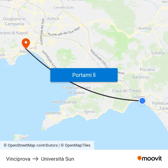 Vinciprova to Università Sun map