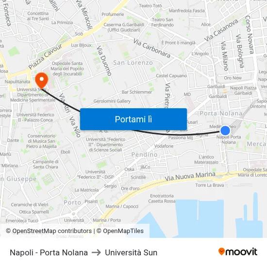 Napoli - Porta Nolana to Università Sun map