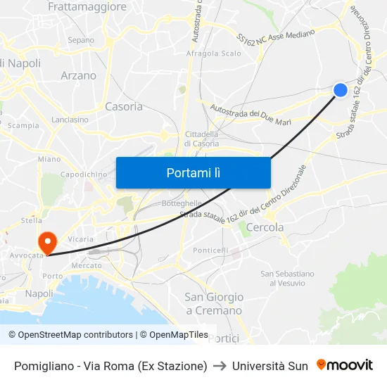 Pomigliano - Via Roma (Ex Stazione) to Università Sun map