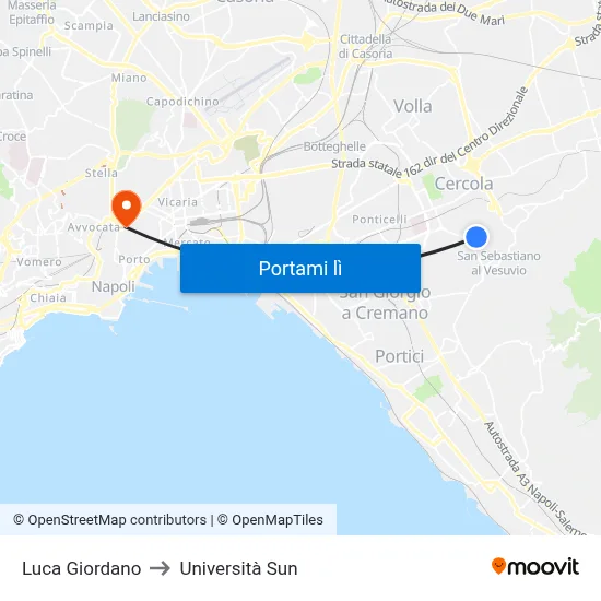 Luca Giordano to Università Sun map