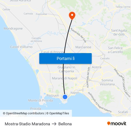 Mostra-Stadio Maradona to Bellona map