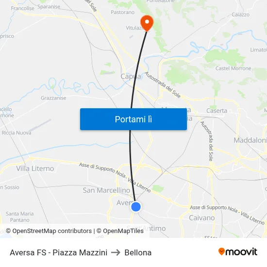 Aversa FS - Piazza Mazzini to Bellona map