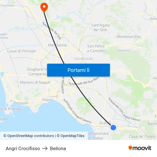 Angri Crocifisso to Bellona map
