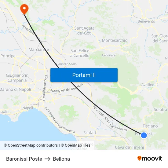 Baronissi Poste to Bellona map