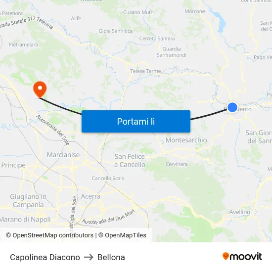 Capolinea Diacono to Bellona map