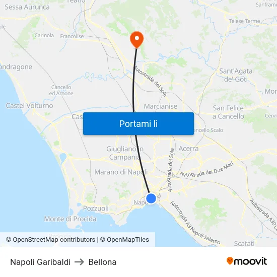 Napoli Garibaldi to Bellona map