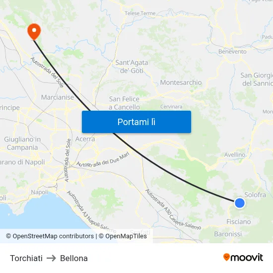 Torchiati to Bellona map