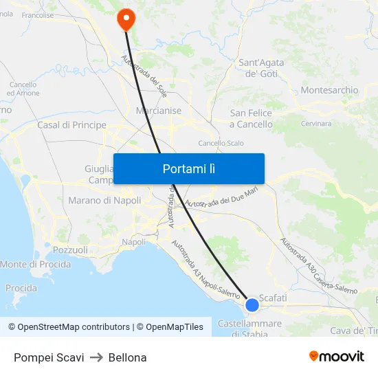Pompei Scavi to Bellona map