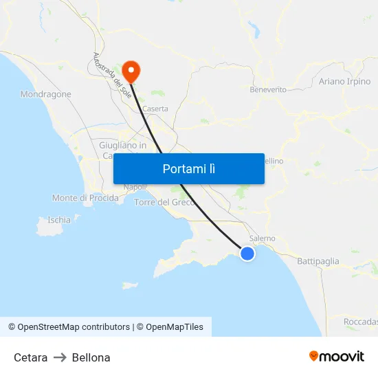 Cetara to Bellona map