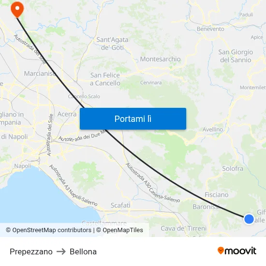 Prepezzano to Bellona map