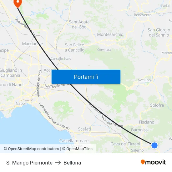 S. Mango Piemonte to Bellona map