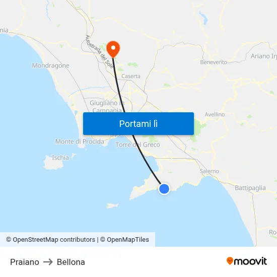 Praiano to Bellona map