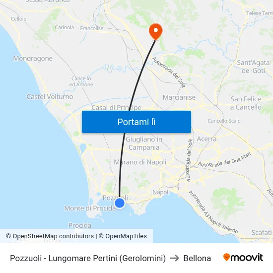 Pozzuoli - Lungomare Pertini (Gerolomini) to Bellona map