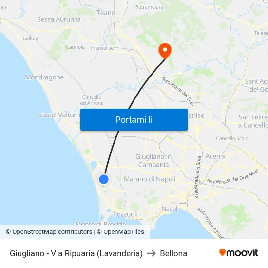 Giugliano - Via Ripuaria (Lavanderia) to Bellona map