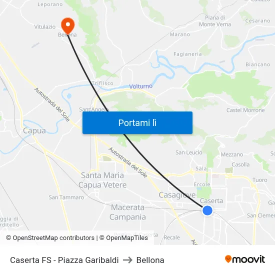 Caserta FS - Piazza Garibaldi to Bellona map