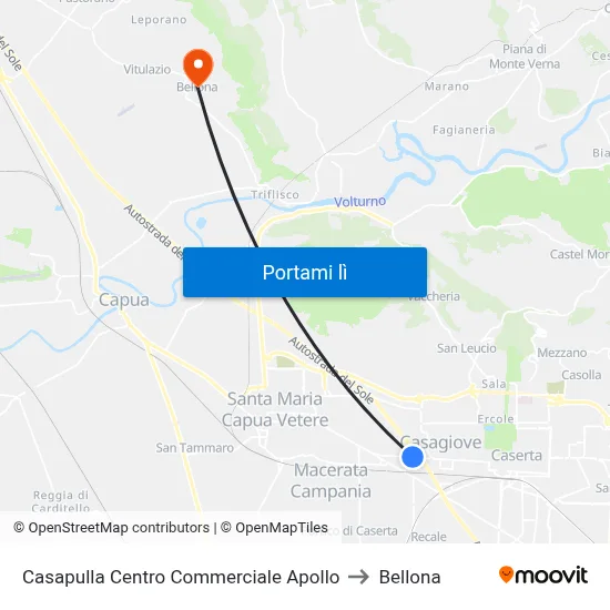 Casapulla Centro Commerciale Apollo to Bellona map