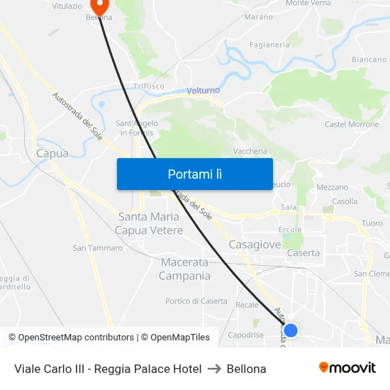 Viale Carlo III - Reggia Palace Hotel to Bellona map
