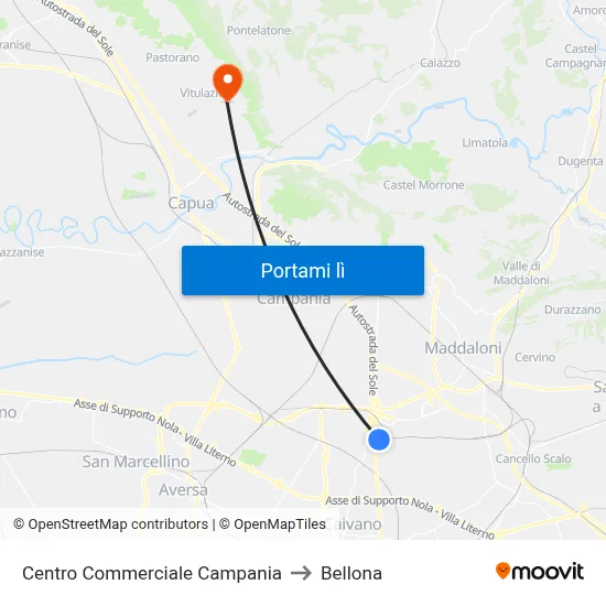 Centro Commerciale Campania to Bellona map