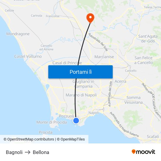 Bagnoli to Bellona map