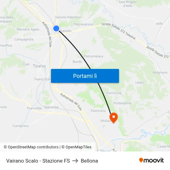 Vairano Scalo - Stazione FS to Bellona map
