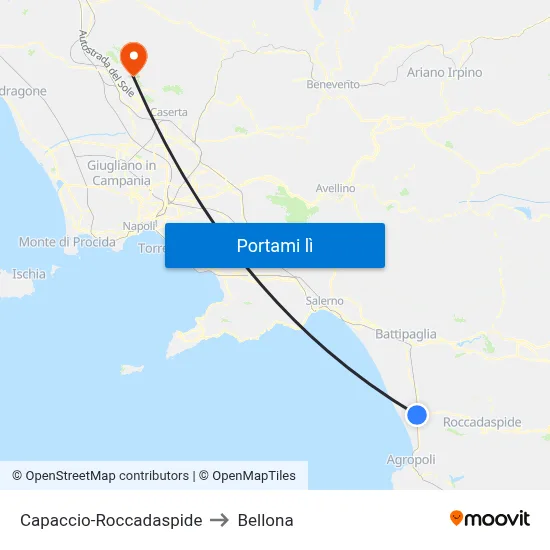 Capaccio-Roccadaspide to Bellona map
