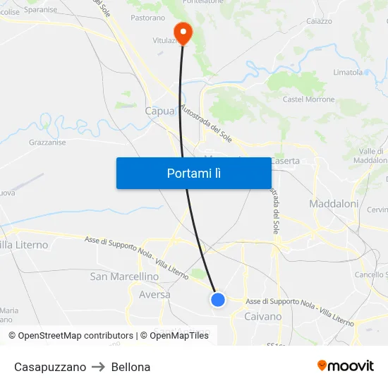 Casapuzzano to Bellona map