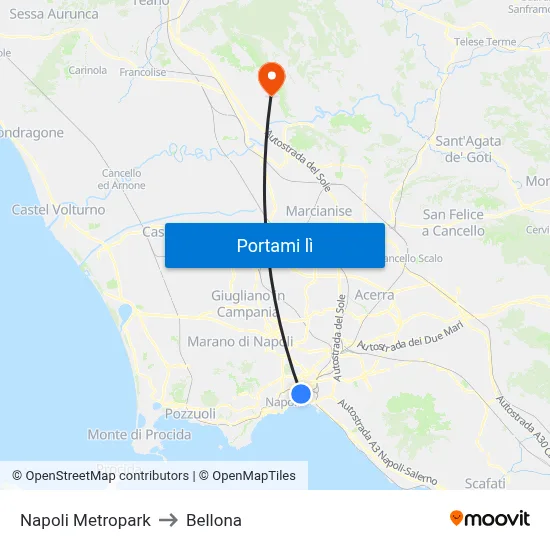 Napoli Metropark to Bellona map