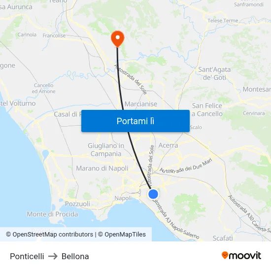 Ponticelli to Bellona map