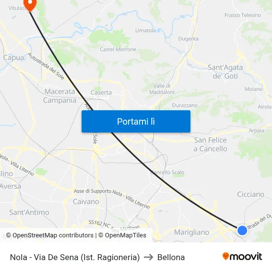 Nola - Via De Sena (Ist. Ragioneria) to Bellona map