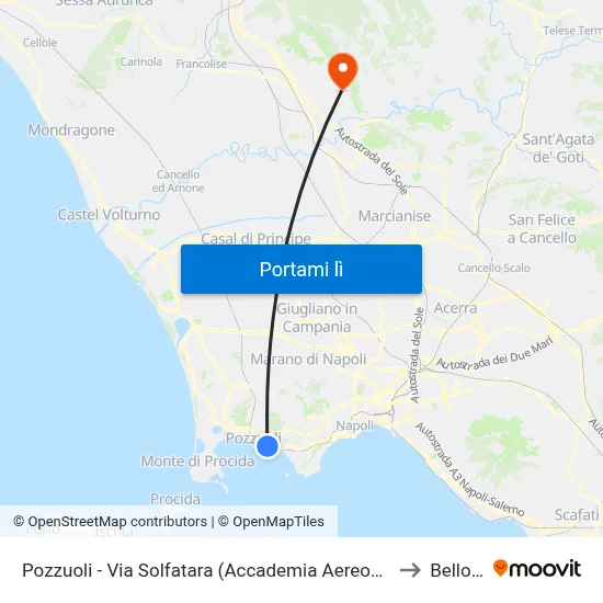 Pozzuoli - Via Solfatara (Accademia Aereonautica) to Bellona map