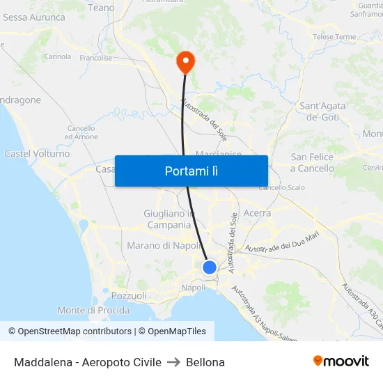Maddalena - Aeropoto Civile to Bellona map