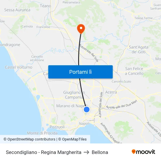 Secondigliano - Regina Margherita to Bellona map