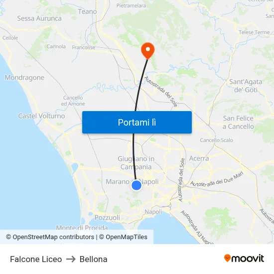 Falcone Liceo to Bellona map